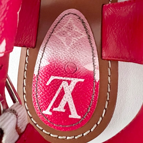 LOUIS VUITTON || Escale Palma Red Pink Ombré LV Monogram Logo Sandals EU 37.5 - Picture 7 of 13